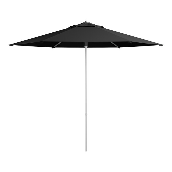 Lancaster Table & Seating 9' Round Black Push Lift Silver Aluminum Umbrella