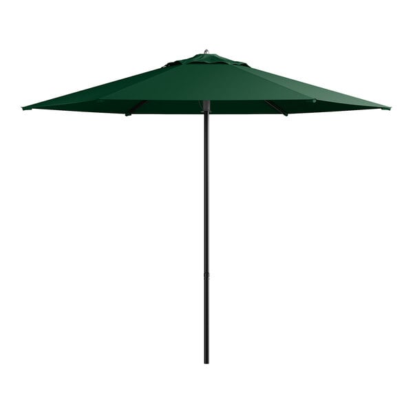 Lancaster Table & Seating 9' Round Forest Green Push Lift Black Aluminum Umbrella