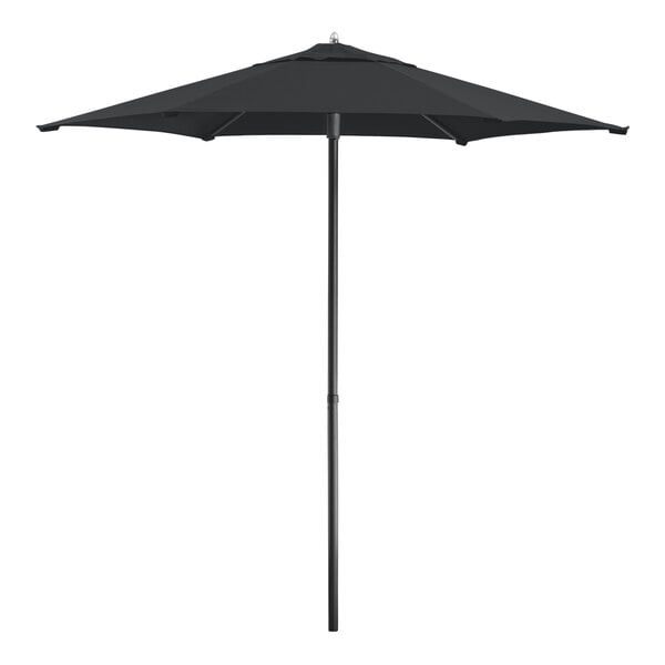 Lancaster Table & Seating 7 1/2' Round Black and White Stripe Push Lift Woodgrain Aluminum Umbrella
