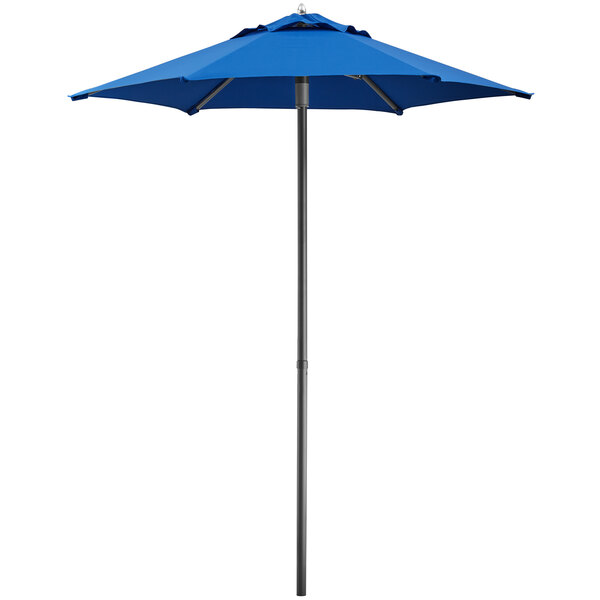 Lancaster Table & Seating 6' Round Cobalt Push Lift Silver Aluminum Umbrella