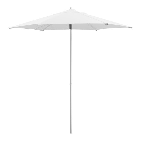 Lancaster Table & Seating 7 1/2' Round Ivory Push Lift Woodgrain Aluminum Umbrella