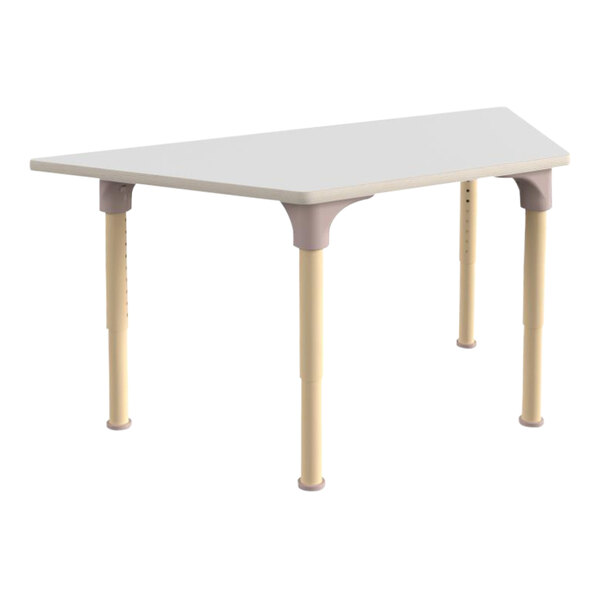 Flash Furniture Bright Beginnings 15"-23" Adjustable Height Trapezoid White / Beech Wooden Preschool Classroom Activity Table