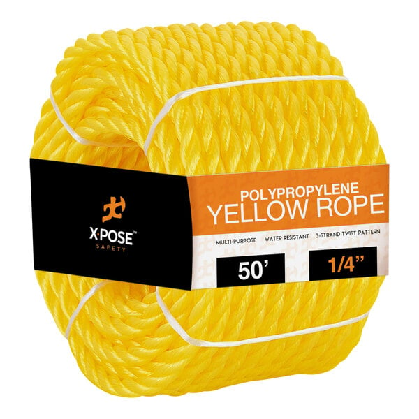 Xpose 1/4" x 50' Yellow Polypropylene Rope YPR14-50-X