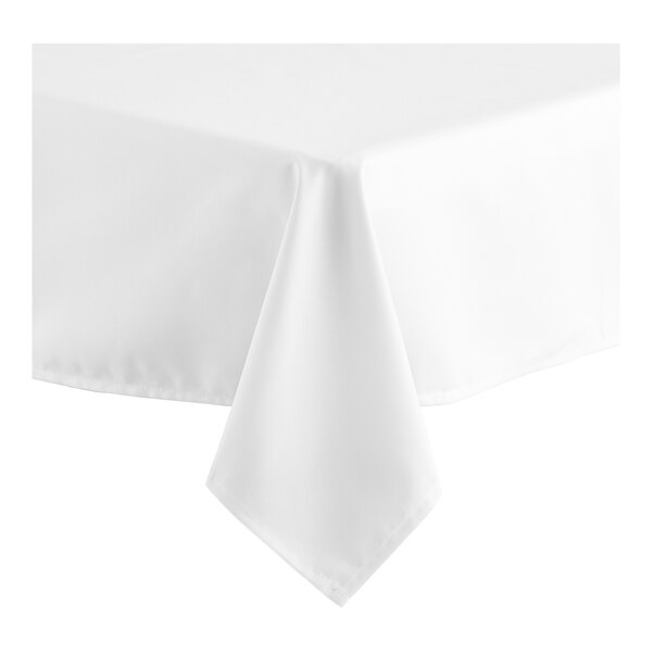 Oxford 54" x 96" Rectangular White 100% Spun Polyester Hemmed Cloth Table Cover - 12/Case