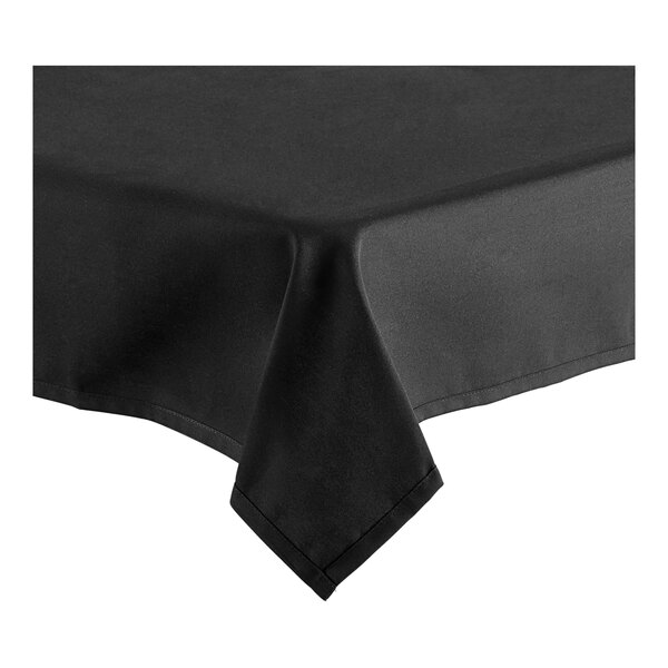 Oxford 54" x 96" Rectangular Black 100% Spun Polyester Hemmed Cloth Table Cover - 12/Case