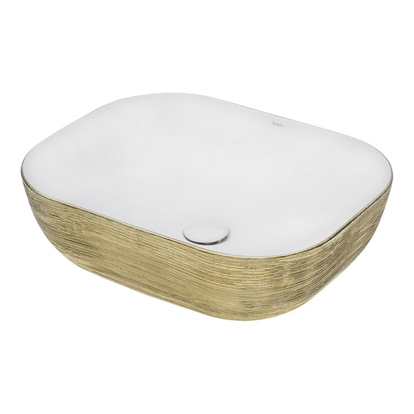 Ruvati RVB2016WG Pietra 20" x 16" White Vitreous Porcelain Ceramic Rectangular Above-Counter Bathroom Vessel Sink with Decorative Gold Pattern