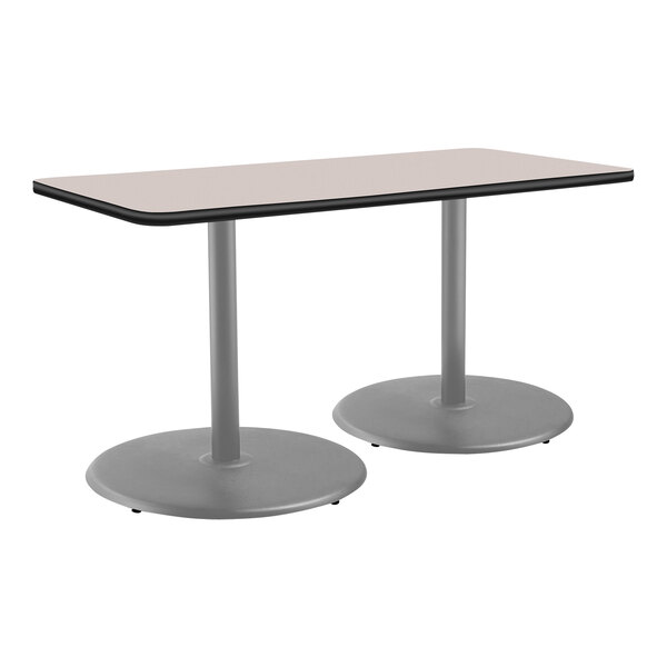 National Public Seating 30" x 72" Gray Nebula Standard Height Cafe Table with Particleboard Core, Round Base, and Gray Frame
