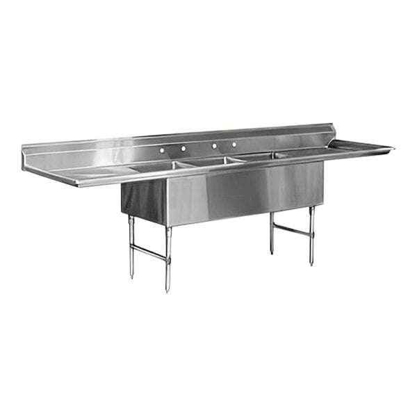 Advance Tabco FS-3-1524-24RL 93" Fabricated Three Compartment Sink with Two 24" Drainboards - 15" X 24" X 14" Bowls