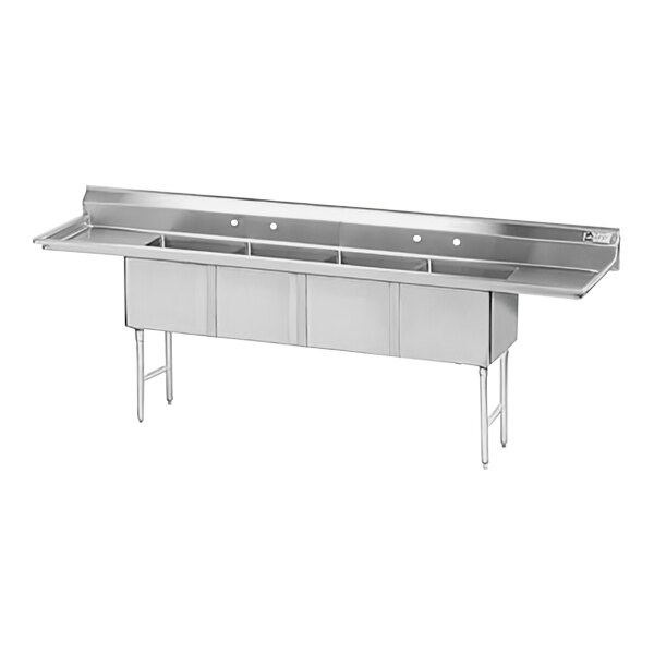 Advance Tabco FS-4-2028-24RL 108" Fabricated Four Compartment Sink with Two 24" Drainboards - 20" X 28" X 14" Bowls