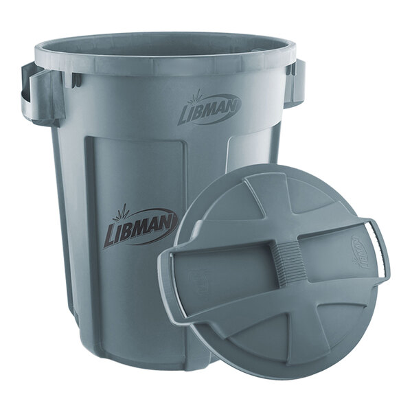 Libman 1464 32 Gallon Gray Round Trash Can and Rounded Lid