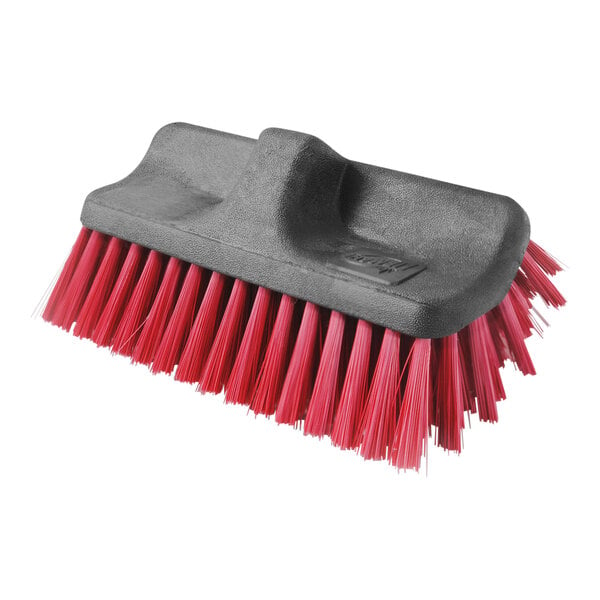 Libman 516 10" Red Dual-Sided Scrub Brush Head with Unflagged Bristles - 6/Case