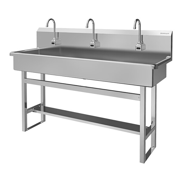 Sani-Lav 56FAL-0.5 60" x 20" Floor-Mounted Multi-Station Hands-Free Sink with (3) AC-Powered 0.5 GPM Sensor Faucets