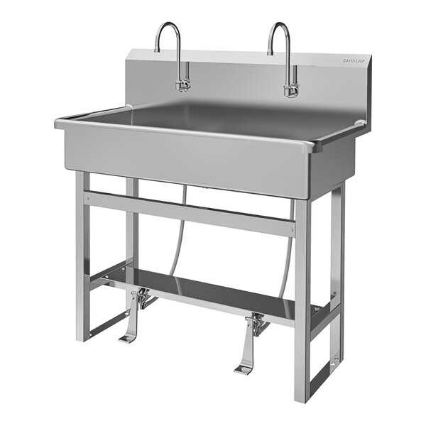 Sani-Lav 54F1-0.5 40" x 20" Floor-Mounted Multi-Station Hands-Free Sink with (2) Foot-Operated 0.5 GPM Faucets