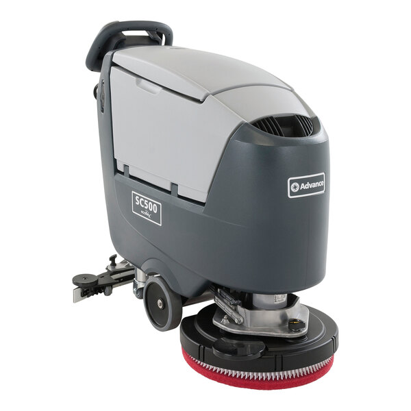 Advance SC500 20D 56384689 20" Quiet Walk Behind Floor Scrubber with (2) 150 Ah AGM Batteries and Charger - 12 Gallon