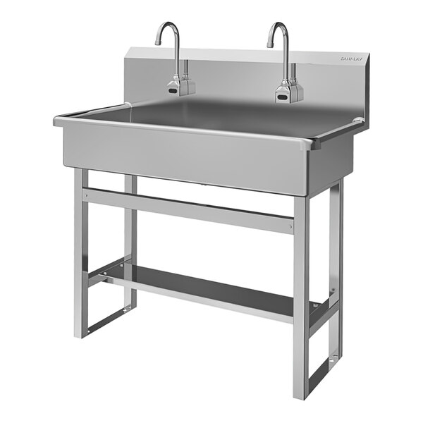 Sani-Lav 54FAL 40" x 20" Floor-Mounted Multi-Station Hands-Free Sink with (2) AC-Powered 2.0 GPM Sensor Faucets