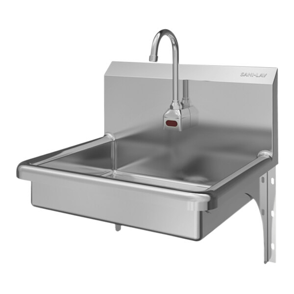 Sani-Lav 5A4B-0.5 22" x 19" Wall-Mounted Hands-Free Sink with 1 Battery-Powered 0.5 GPM Sensor Faucet