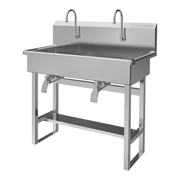 Sani-Lav 54FK1 40" x 20" Floor-Mounted Multi-Station Hands-Free Sink with (2) Knee-Operated 2.0 GPM Faucets