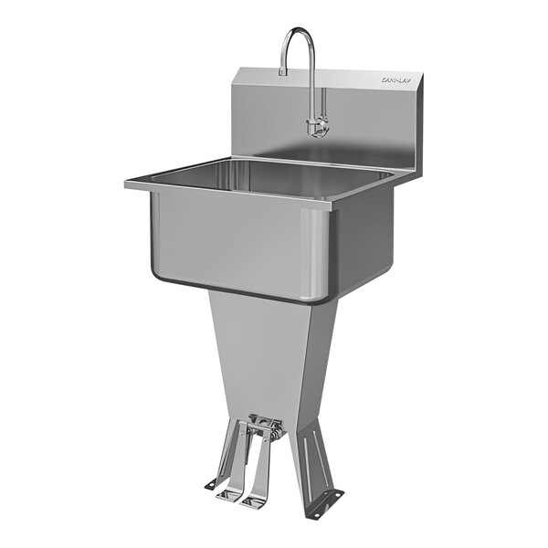 Sani-Lav 521L-0.5 21" x 20" Floor-Mounted Hands-Free Sink with 1 Double Foot-Operated 0.5 GPM Faucet