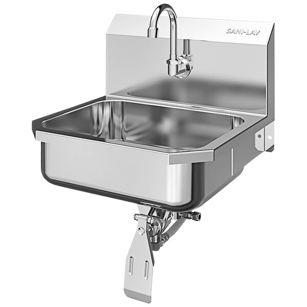 Sani-Lav 605L-0.5 16" x 15 1/2" Wall-Mounted Hands-Free Sink with 1 Knee-Operated 0.5 GPM Faucet