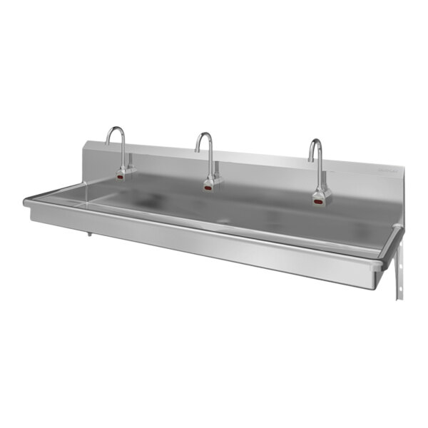 Sani-Lav 5A3A-0.5 68" x 20" Wall-Mounted Multi-Station Hands-Free Sink with 3 AC-Powered 0.5 GPM Sensor Faucets