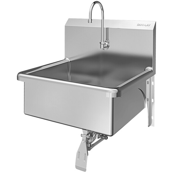 Sani-Lav 5041-0.5 23" x 20 1/2" Wall-Mounted Hands-Free Sink with 1 Knee-Operated 0.5 GPM Faucet