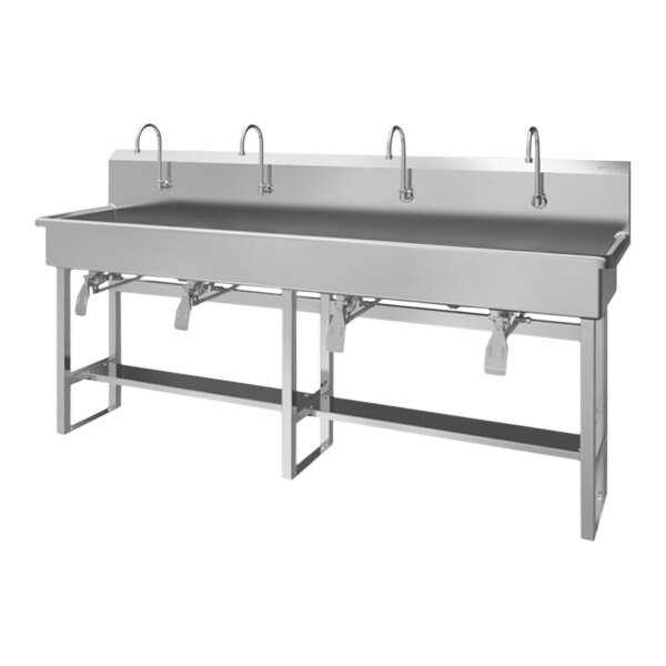 Sani-Lav 58FK1.5 80" x 20" Floor-Mounted Multi-Station Hands-Free Sink with (4) Knee-Operated 0.5 GPM Faucets