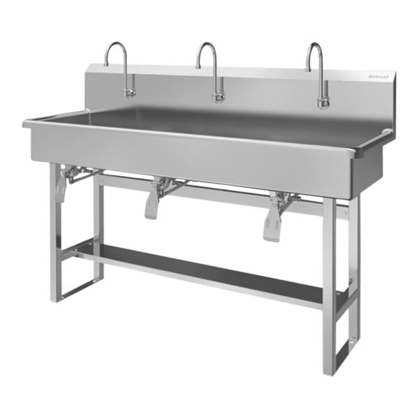 Sani-Lav 56FK1 60" x 20" Floor-Mounted Multi-Station Hands-Free Sink with (3) Knee-Operated 2.0 GPM Faucets