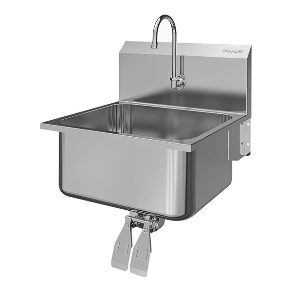 Sani-Lav 525L 21" x 20" Wall-Mounted Hands-Free Sink with 1 Double Knee-Operated 2.0 GPM Faucet