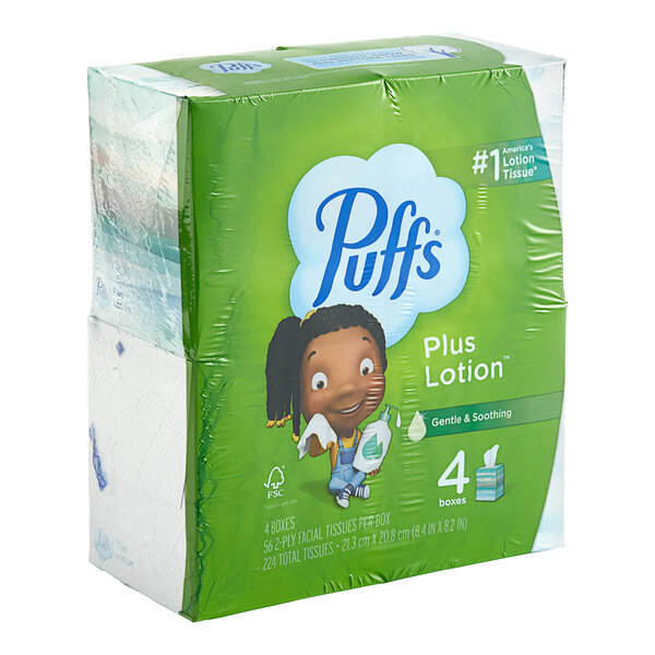 Puffs Plus Lotion 56 Sheet 4-Pack 2-Ply Facial Tissue Cube