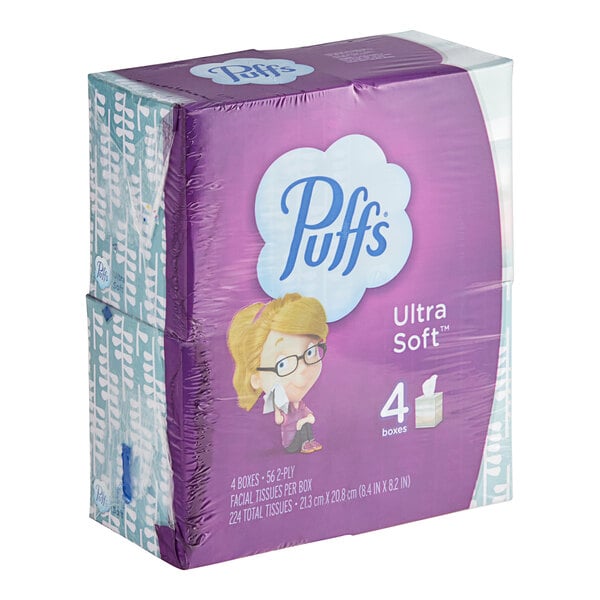 Puffs Ultra Soft 56 Sheet 4-Pack 2-Ply Facial Tissue Cube