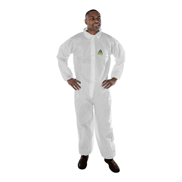 Cordova Defender II White Microporous Film and Non-Woven Polyolefin Collared Coveralls with Elastic Waist, Wrists, and Ankles - 3X