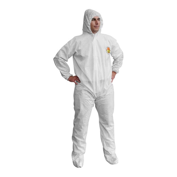 Cordova C-Max White SMS Coveralls with Boots and Elastic Hood, Waist, Wrists, and Ankles - Large