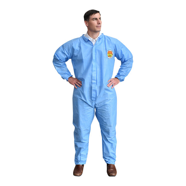 Cordova C-Max Blue SMS Collared Coveralls with Elastic Waist, Wrist, and Ankles - 3X