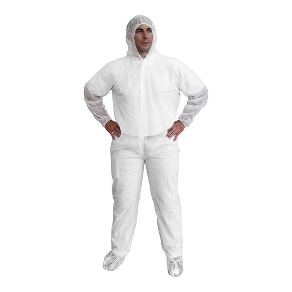 Cordova White Standard Weight Polypropylene Coveralls with Hood and Boots - 2X