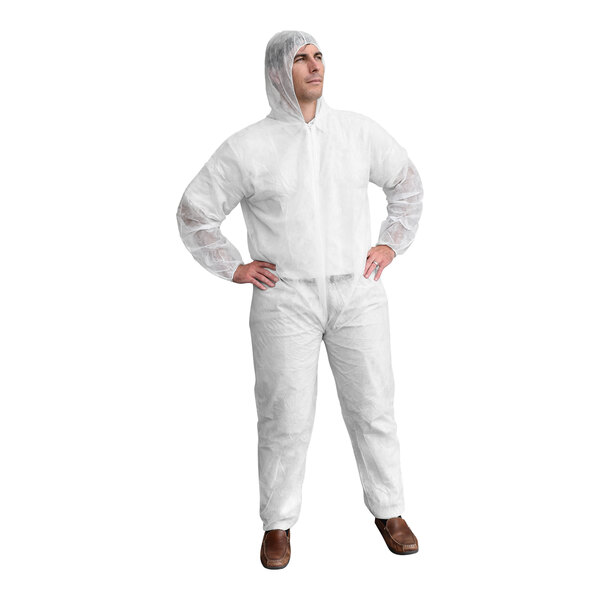 Cordova White Economy Weight Polypropylene Coveralls with Hood - Extra Large
