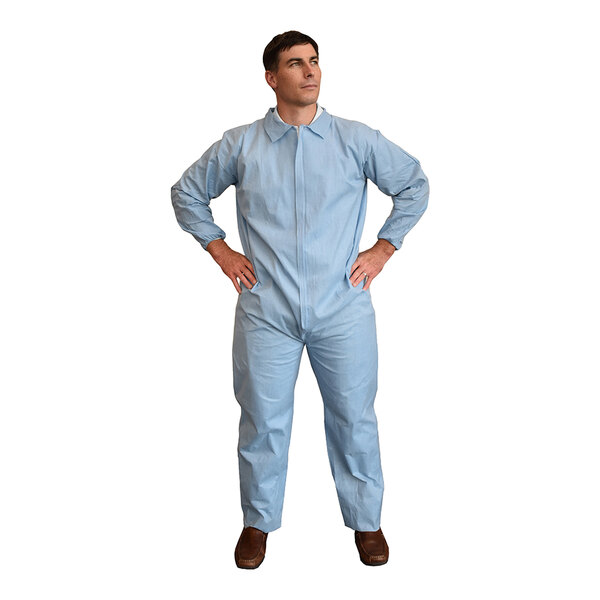 Cordova Defender FR Blue Flame-Resistant Collared Coveralls with Elastic Wrists and Back - Medium