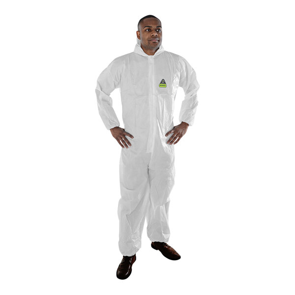 Cordova Defender II White Microporous Film and Non-Woven Polyolefin Coveralls with Elastic Hood, Waist, Wrists, and Ankles - 3X