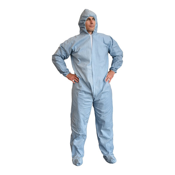 Cordova Defender FR Blue Flame-Resistant Coveralls with Boots and Elastic Hood, Wrists, and Back - 4X