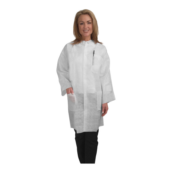 Cordova White Heavy Weight Polypropylene Lab Coat with 2 Pockets and Elastic Wrists - Extra Large