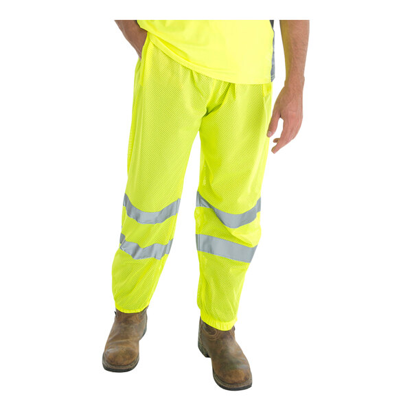 Cordova Cor-Brite Class E Hi-Vis Lime Polyester Mesh Pants with Reflective Tape - L/XL