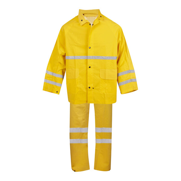 Cordova Riptide Hi-Vis Yellow 3-Piece PVC / Polyester Rainsuit with Reflective Stripes - Large