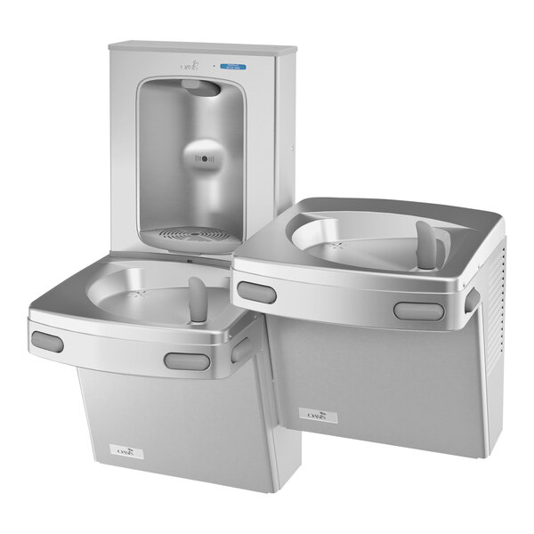 Oasis 507036 Versacooler II 8 GPH Greystone Bi-Level Drinking Fountain with Contactless Bottle Filler - 115V - Chilled