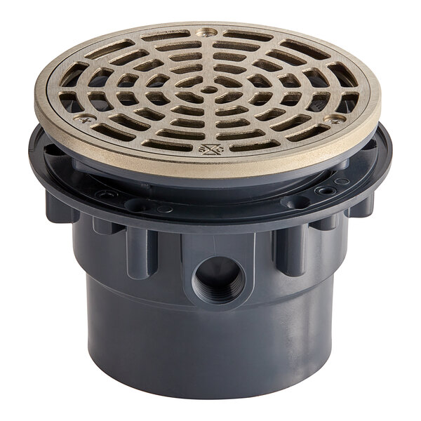 Sioux Chief 842-3PNR 842 Series 5 1/2" Round On-Grade Floor Drain with Nickel Bronze Strainer, PVC Base, and 3" x 4" Outlet