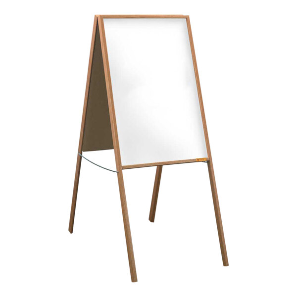United Visual Products 22" x 38" White Dry Erase Sandwich Board with Light Oak Frame