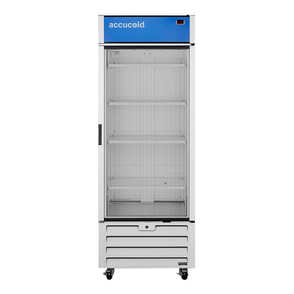 Summit Appliance AFG26MLRH Accucold ACR Series 21.34 Cu. Ft. White / Blue Glass Door Reach-In Medical Freezer with Right-Hand Swing Door - 115V