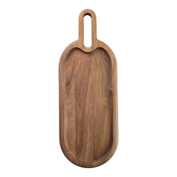 Tablecraft Acacia Collection 15" x 5 1/2" x 3/4" Oblong Rimmed Acacia Wood Serving Board with Handle