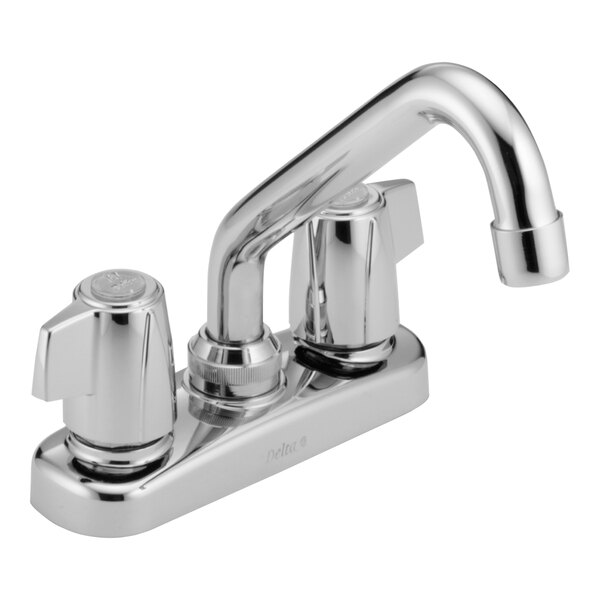 Delta Faucet 2133LF 1.8 GPM Deck-Mount Chrome Finish Laundry Faucet with 4" Centers, Blade Handles, and 6 13/16" Cast Brass Swing Spout