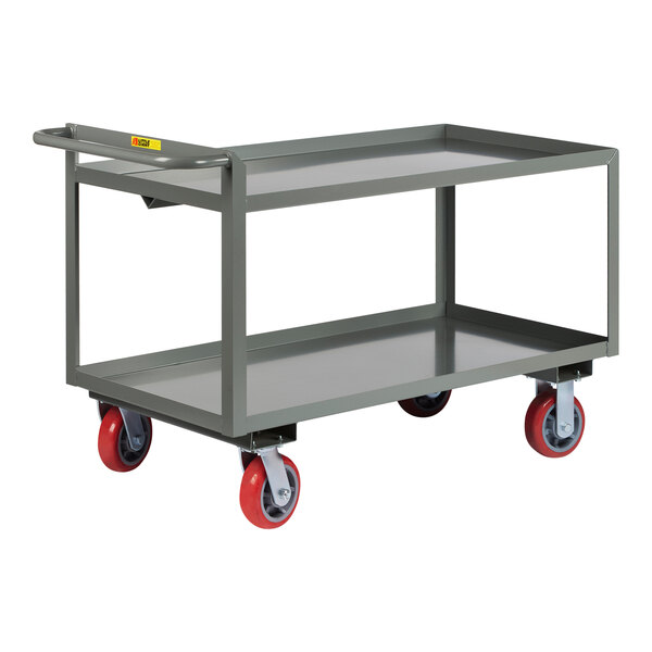 Little Giant 30" x 48" x 30" Heavy-Duty Lipped 2-Shelf Steel Merchandise Collector Truck with 6" Polyurethane Casters GL-3048-6PY