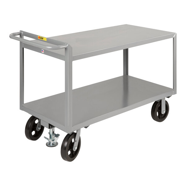 Little Giant 30" x 48" x 32" Heavy-Duty 2-Shelf Steel Merchandise Collector Truck with 8" Mold-On Rubber Casters and Floor Lock G-3048-8MRFL