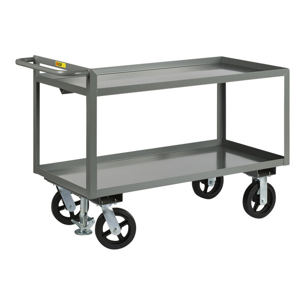 Little Giant 30" x 60" x 32" Heavy-Duty Lipped 2-Shelf Steel Merchandise Collector Truck with 8" Mold-On Rubber Casters and Floor Lock GL-3060-8MRFL
